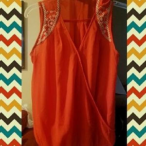 Coral top and embroidered
